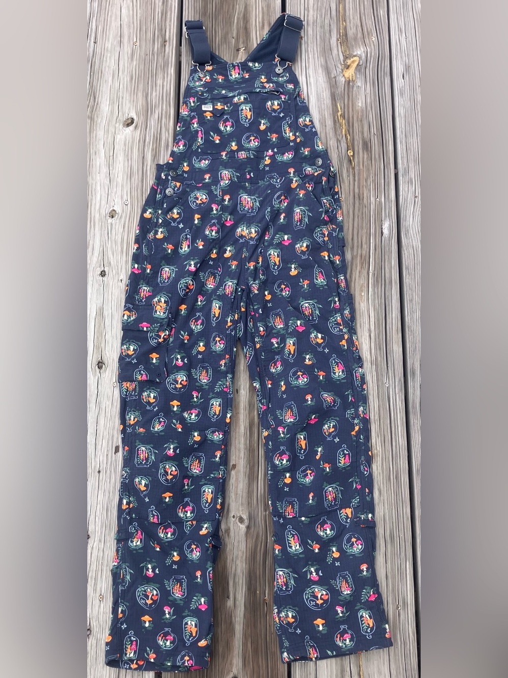 Duluth Mushroom Terrarium Lined Long Overalls Dark Blue XS with 31 Inseam